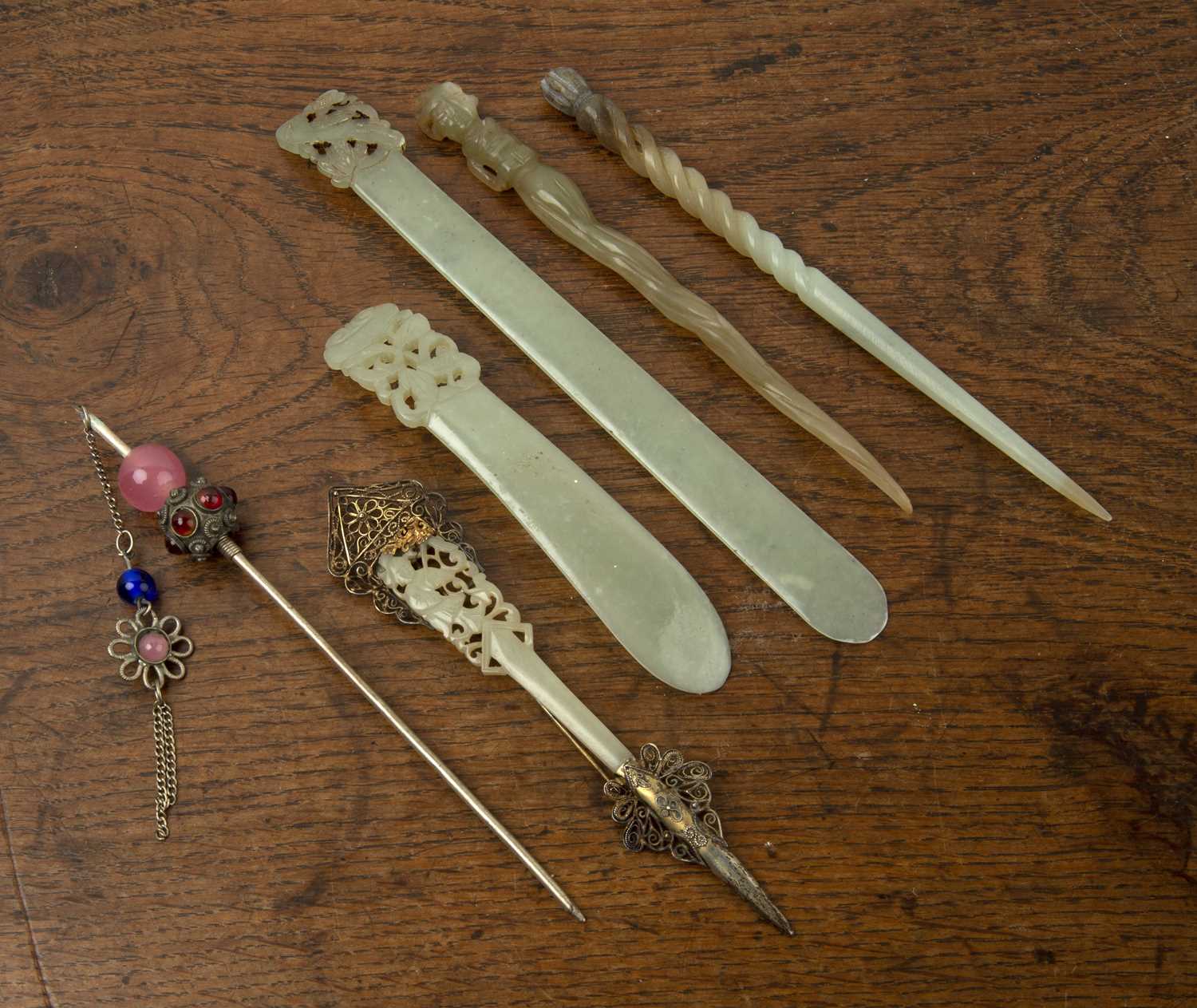 JADE HAIR PIN Certified Xiu Jade Serpentine Hand Carved Lily Flower Ice  main image 2