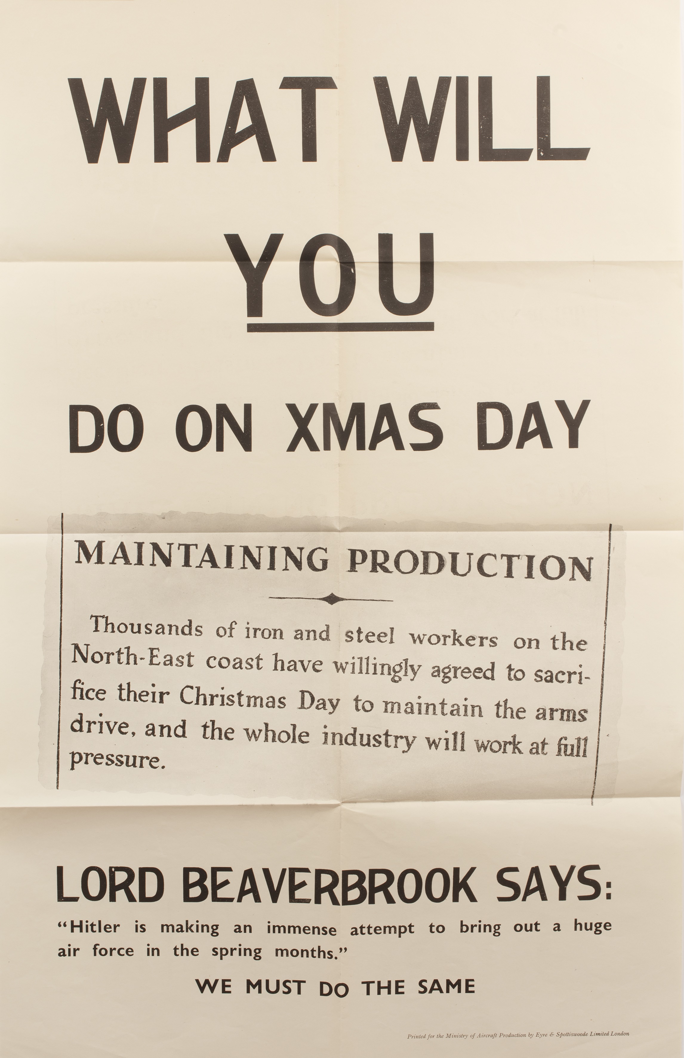 Lot 9 - A World War Two propaganda poster printed in